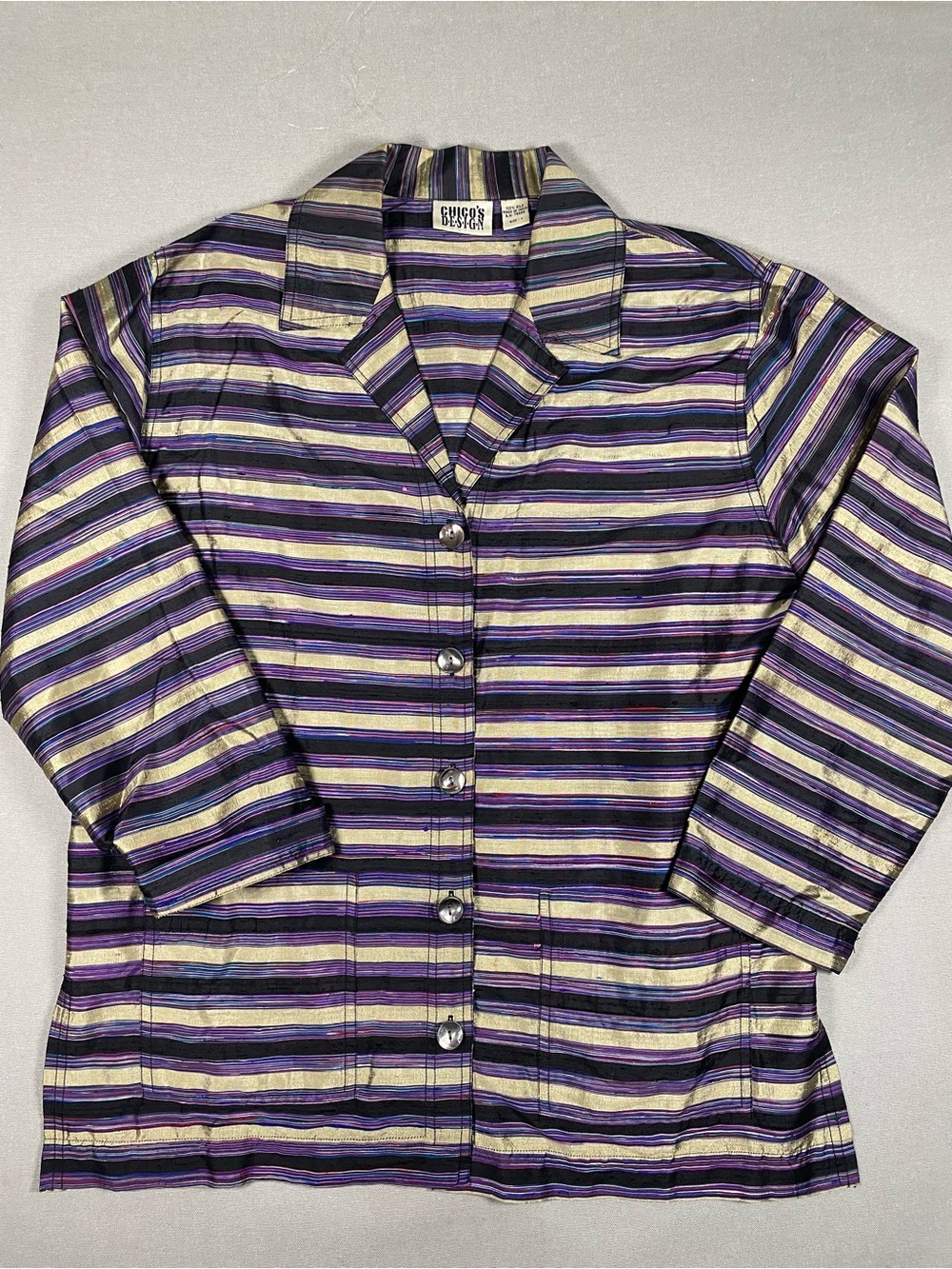 Vintage 90s Chico's Design 100% Raw Silk Striped Shirt Jacket Shacket 1 M